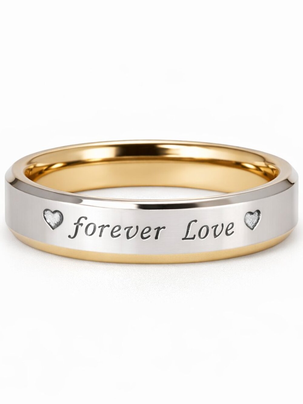 Size 11 Two-Tone Stainless Steel Forever Love Wedding Band 6mm Width